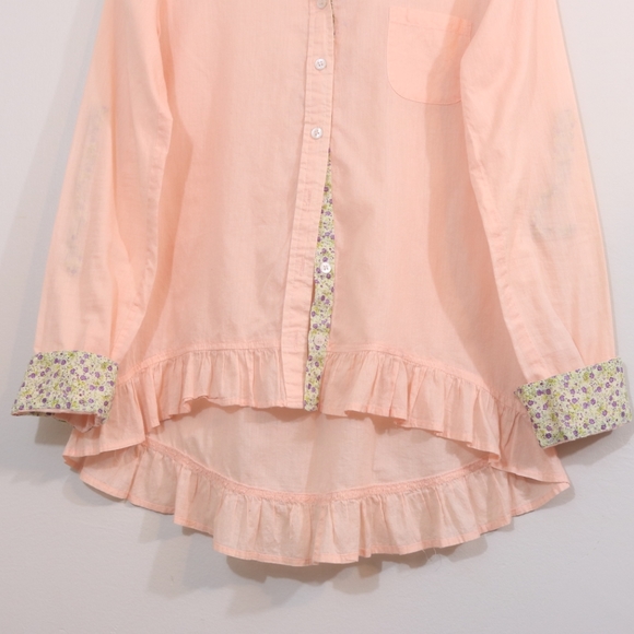 Flutterbye Cotton Floral Print Ruffle Button Up Shirt - Picture 3 of 9